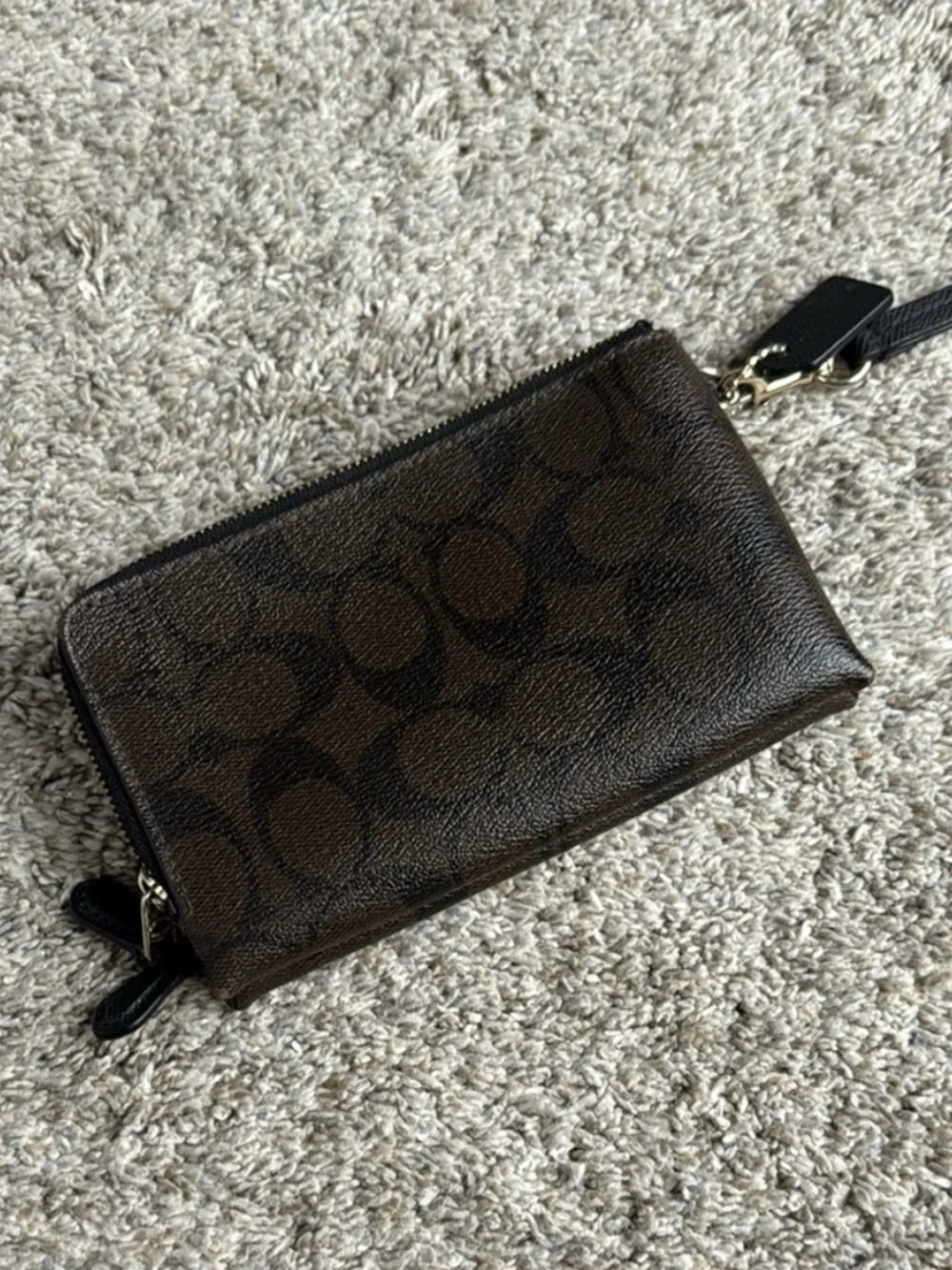Coach Dark Brown Signature Wristlet with Detachable Strap